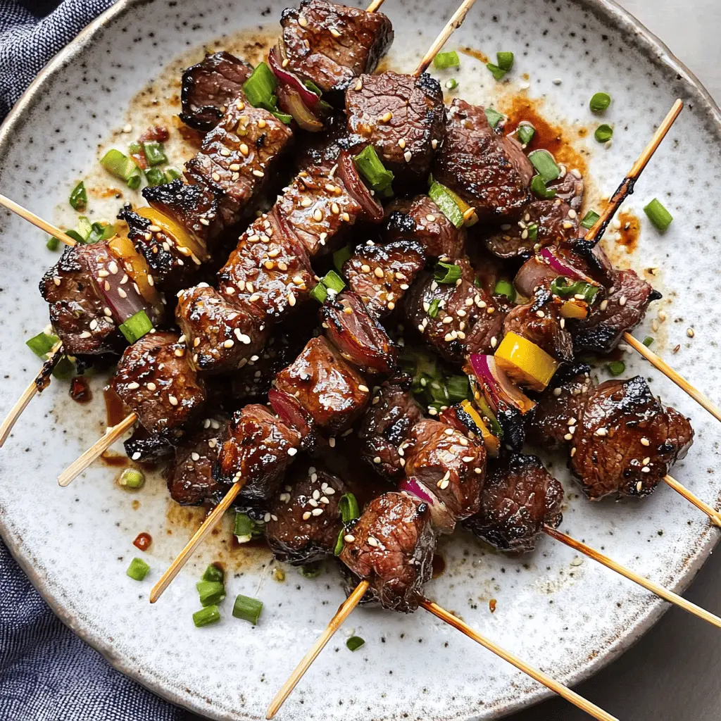 These Asian Garlic Steak Skewers are a flavor-packed treat that everyone will love! Marinated in a delicious blend of soy sauce, garlic, and sesame oil, these tender chunks of steak are perfect for grilling. Easy to make and great for parties or family dinners. Save this recipe for your next BBQ or weeknight meal, and impress your friends with these tasty skewers!