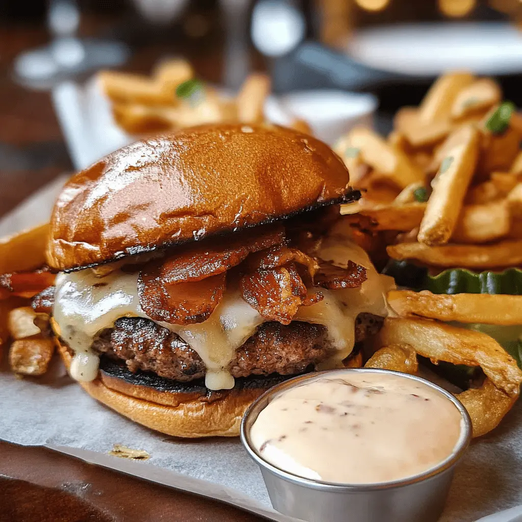 Get ready to impress with this mouthwatering Irish Pub Burger! Featuring a juicy beef patty, topped with melted cheese and crispy bacon, all sandwiched between a toasted bun, it’s bursting with flavor. Perfect for game nights or casual gatherings, this recipe is a must-save for any burger lover!