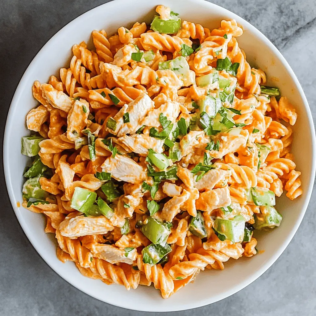 Looking for a quick and tasty dish? This Easy Buffalo Chicken Pasta Salad combines tender pasta with juicy buffalo chicken and fresh veggies, all tossed in a zesty dressing. Perfect for potlucks, BBQs, or a simple weeknight meal! Save this recipe and add a touch of flavor to your next gathering!