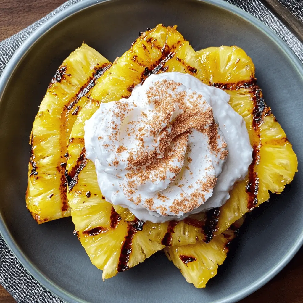 Treat yourself to a tropical delight with this Grilled Pineapple topped with Coconut Cinnamon Whipped Cream! The juicy, caramelized fruit pairs perfectly with the luscious, creamy topping for a refreshing dessert. Perfect for barbecues or summer parties, this is a must-save recipe for anyone who loves sweet and satisfying treats!