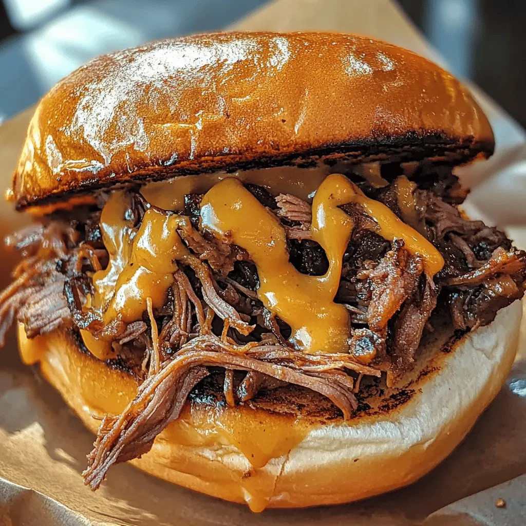 Juicy pulled beef sandwiches are the perfect comfort food for any gathering! With tender, flavorful meat topped with zesty sauce and served on soft buns, this recipe is a crowd-pleaser. Save this pin now to make it for your next get-together, family dinner, or game day celebration! Enjoy a hearty bite packed with flavor that's sure to impress.