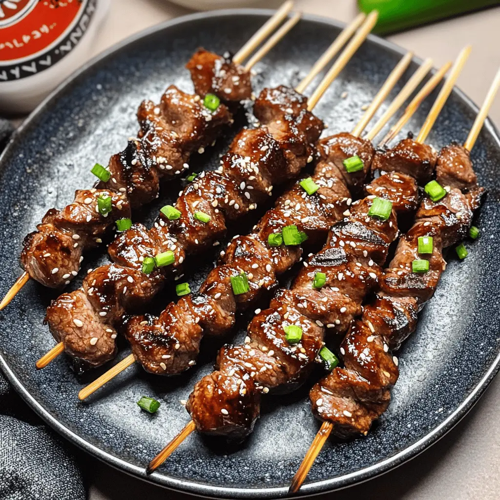 These Teriyaki Sesame Beef Skewers are perfect for a fun barbecue or a family dinner! Tender beef marinated in a flavorful teriyaki sauce, grilled to juicy perfection, and topped with sesame seeds for added crunch. Save this recipe to impress your guests at your next gathering or simply enjoy a delicious meal at home!