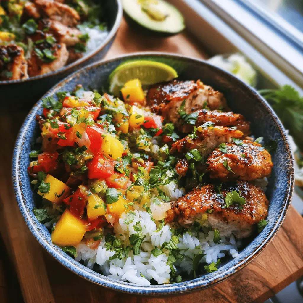 Easy Cilantro Lime Chicken Bowls with Peach Salsa
