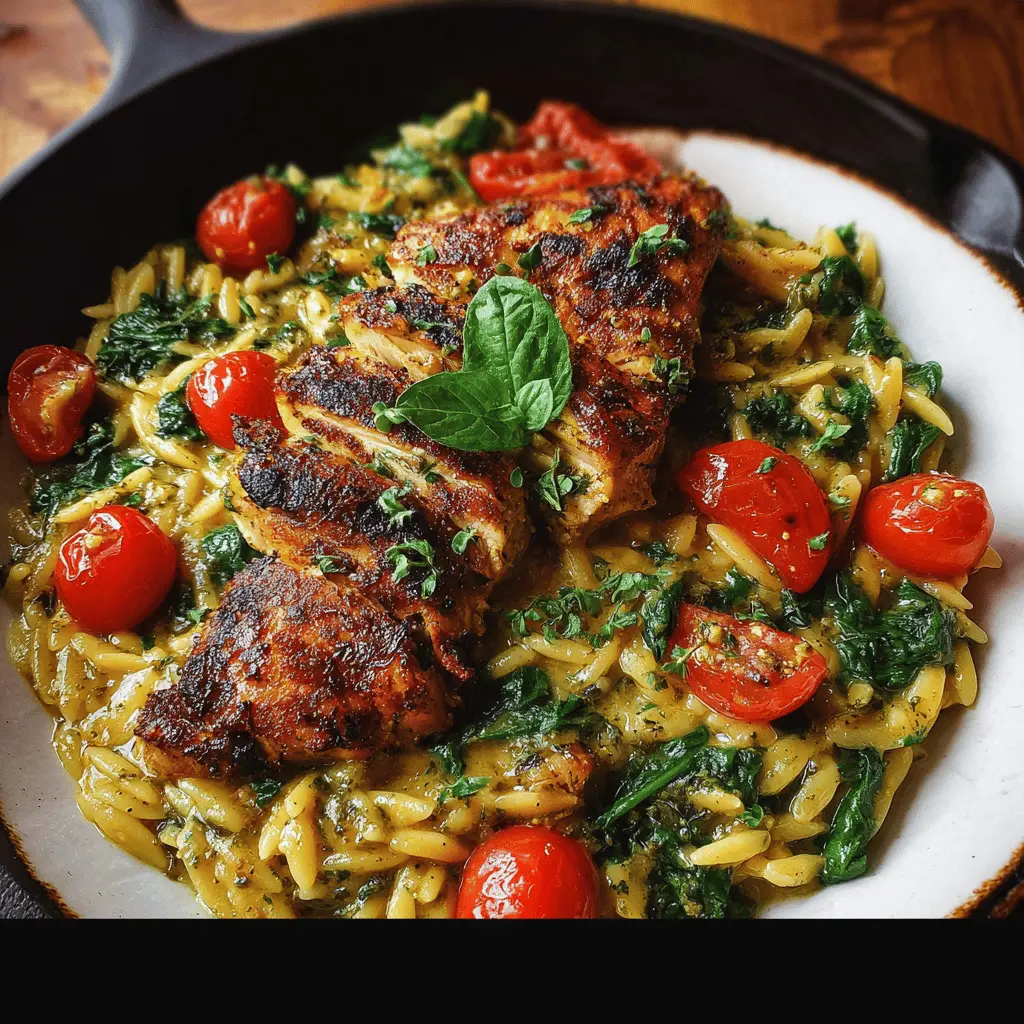 Easy Chicken Orzo with Spinach and Cherry Tomatoes