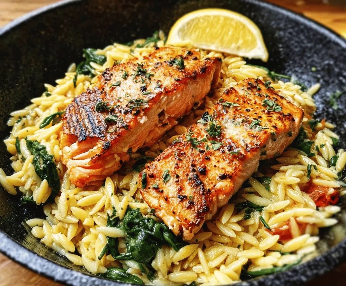Easy One Skillet Salmon with Lemon Orzo