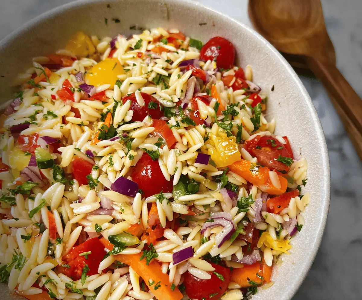 Easy Rainbow Orzo Salad with Fresh Veggies