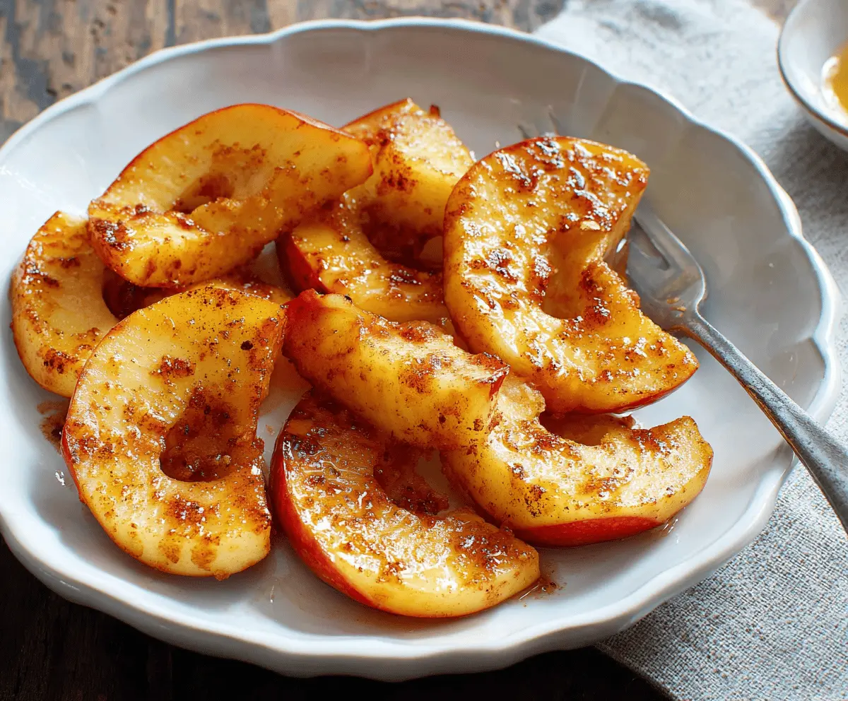 Delicious crispy Air Fryer Apples garnished with cinnamon and served as a healthy snack or dessert