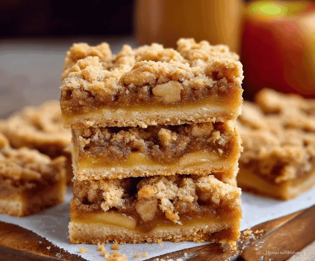 Delicious Apple Crisp Shortbread Bars with a golden crust, sweet apple filling, and crunchy topping ready to serve.