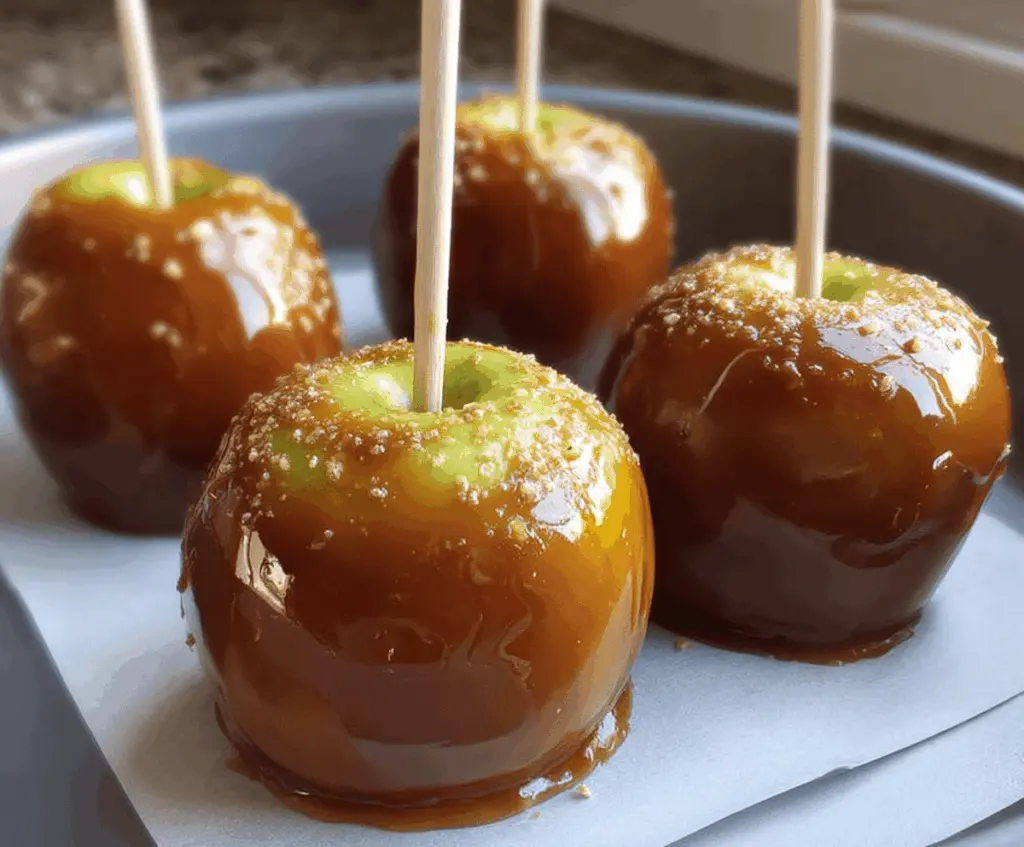 Delicious homemade gluten-free caramel apples topped with rich caramel coating and colorful toppings, perfect for a sweet treat