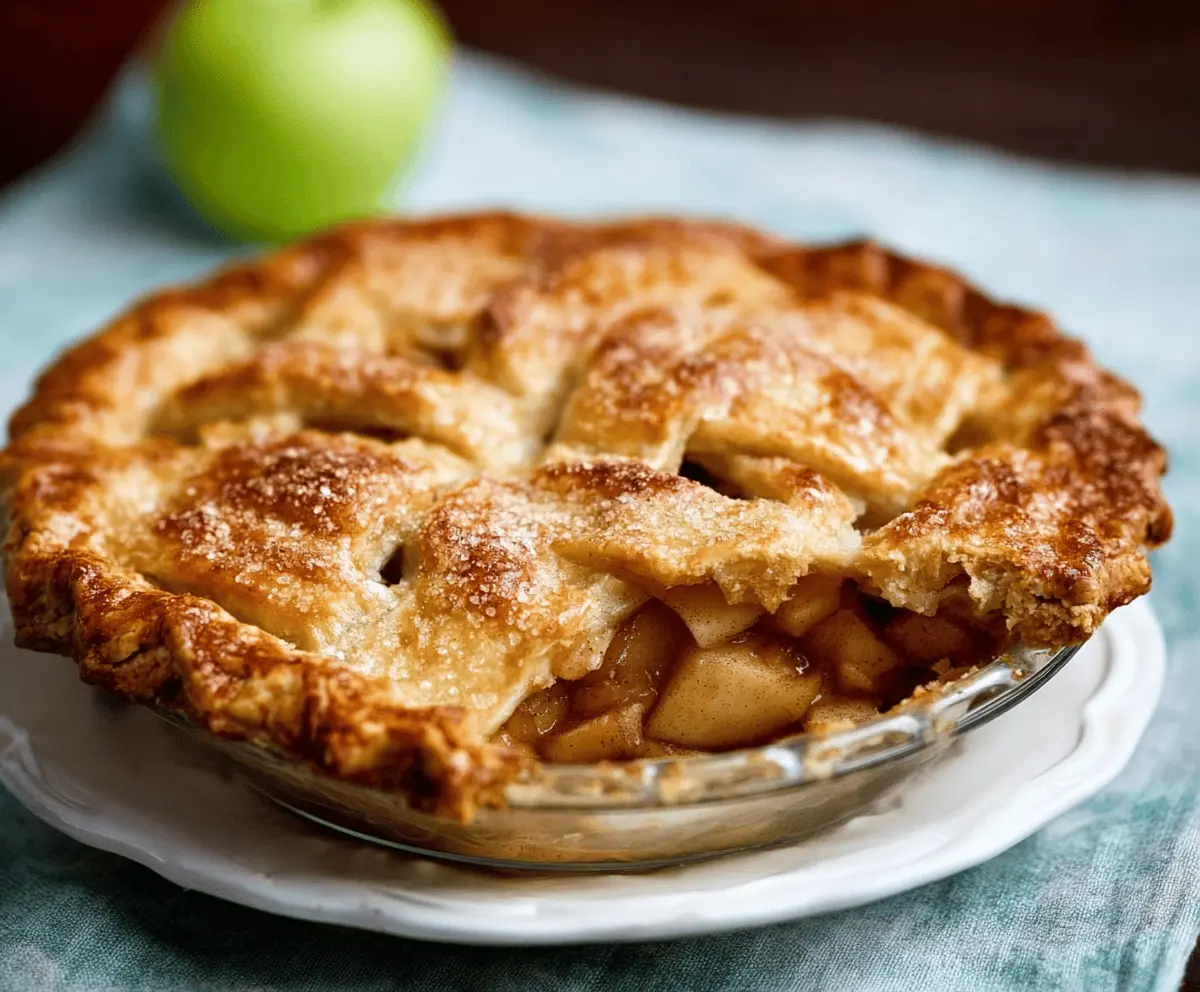 Delicious homemade apple pie with flaky golden crust and fresh apple filling ready to serve