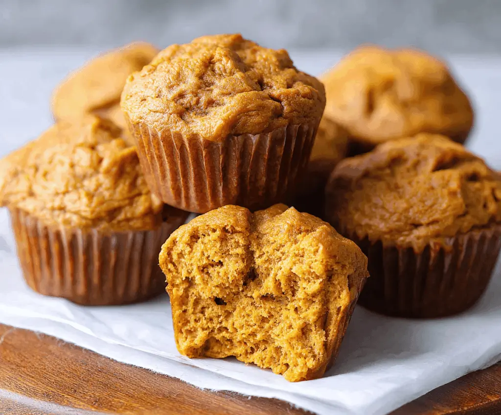 Delicious homemade low-carb pumpkin muffins with a moist texture and warm autumn spices on a plate