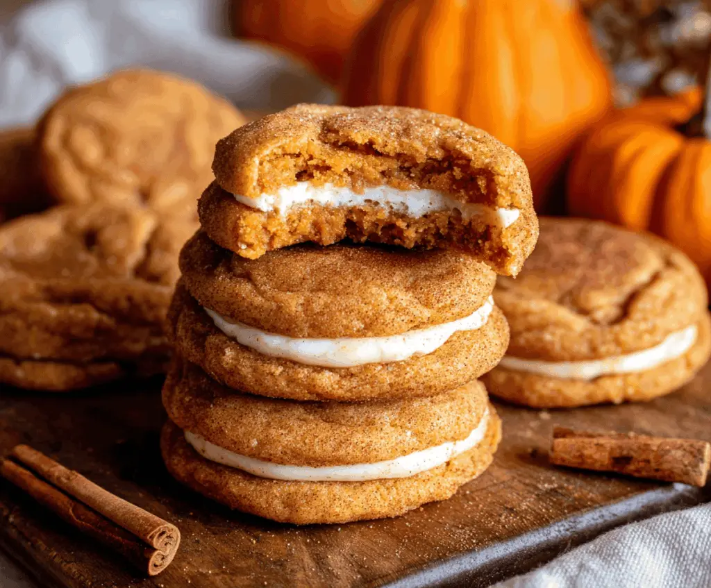 Delicious pumpkin cheesecake cookies filled with creamy cream cheese filling, perfect for fall desserts.