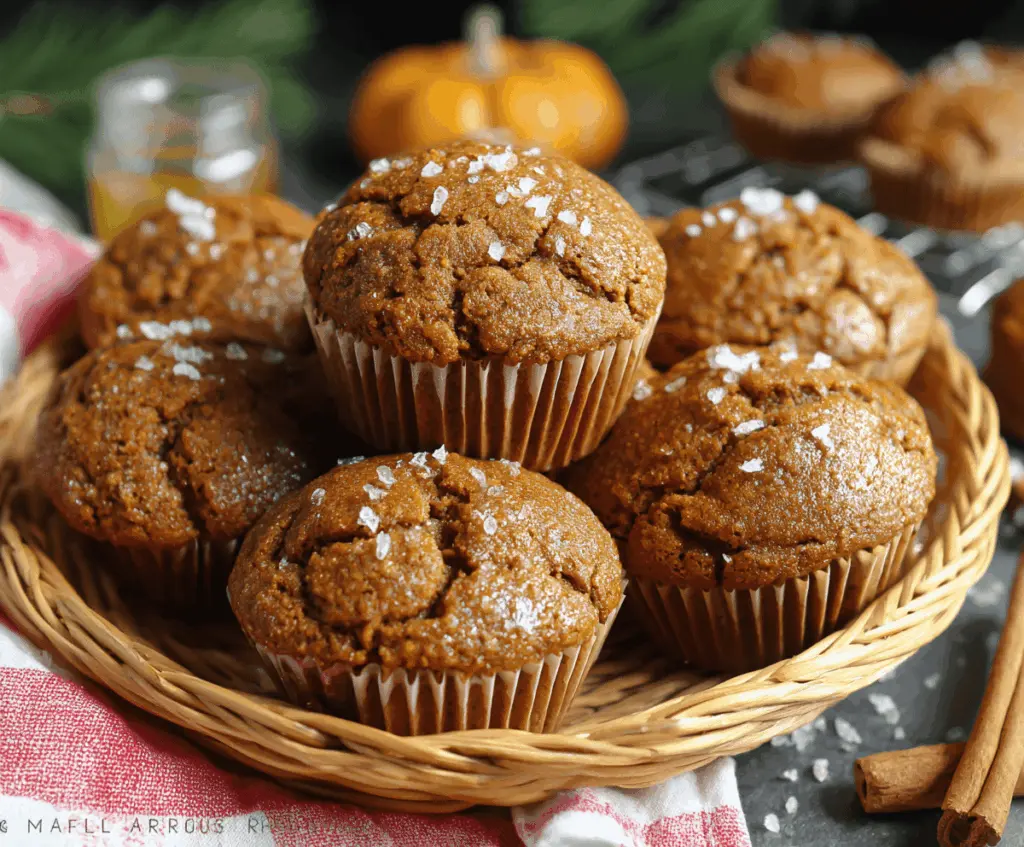 Delicious homemade pumpkin gingerbread muffins topped with a sprinkle of cinnamon, perfect for fall breakfast or snack.