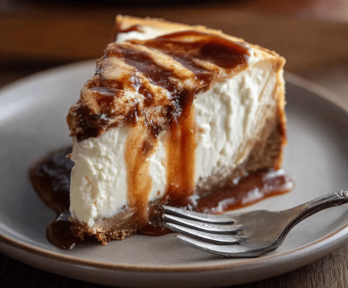 Delicious Apple Butter Cheesecake topped with caramelized apples and creamy filling