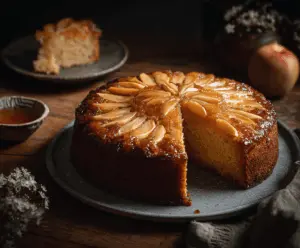 Delicious homemade apple honey cake with fresh apple slices and a honey glaze on top, perfect for dessert or tea time.