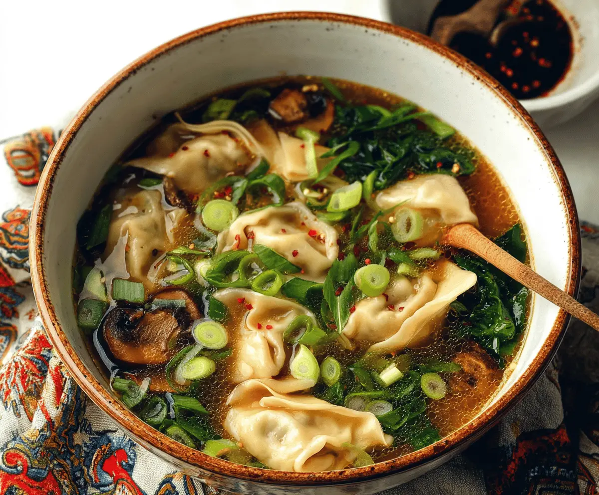 Delicious Asian Dumpling Potsticker Soup with steamed dumplings, fresh vegetables, and aromatic broth in a bowl