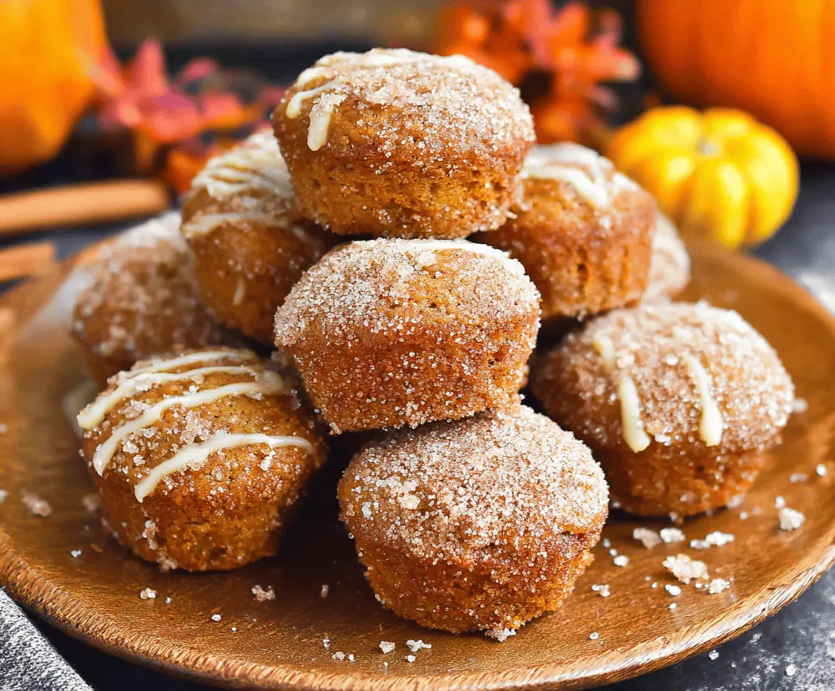 Delicious homemade pumpkin donut muffins with cinnamon glaze on a rustic plate, perfect for fall baking and holiday treats