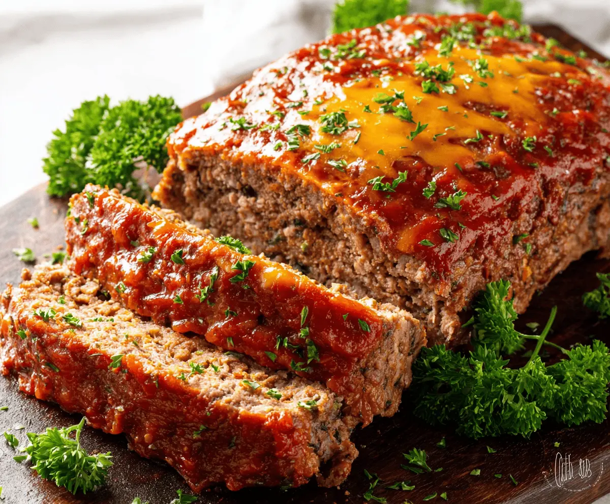 Delicious homemade keto meatloaf garnished with fresh herbs and served on a plate, perfect for low-carb dieting.