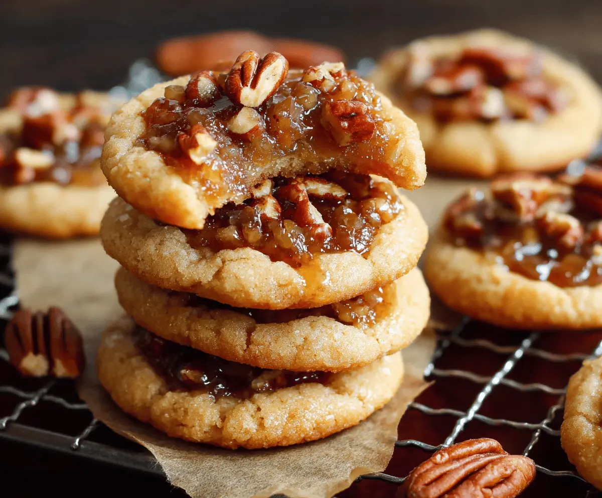 Delicious homemade pecan pie cookies with golden crust and caramelized pecans, perfect for dessert or holiday treats