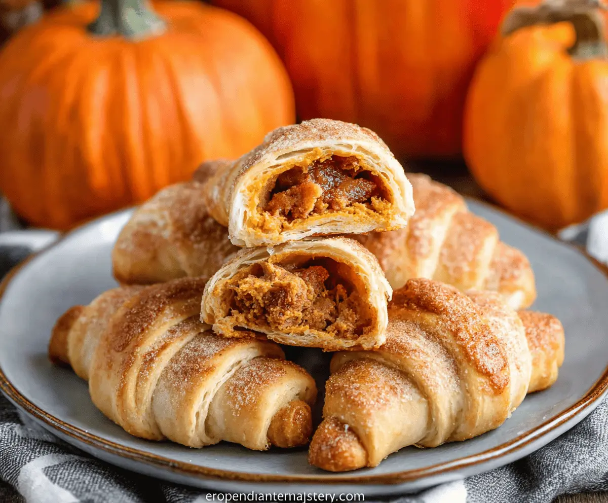 Delicious Pumpkin Crescent Bites served on a plate with fresh pumpkin and cinnamon for a festive fall treat