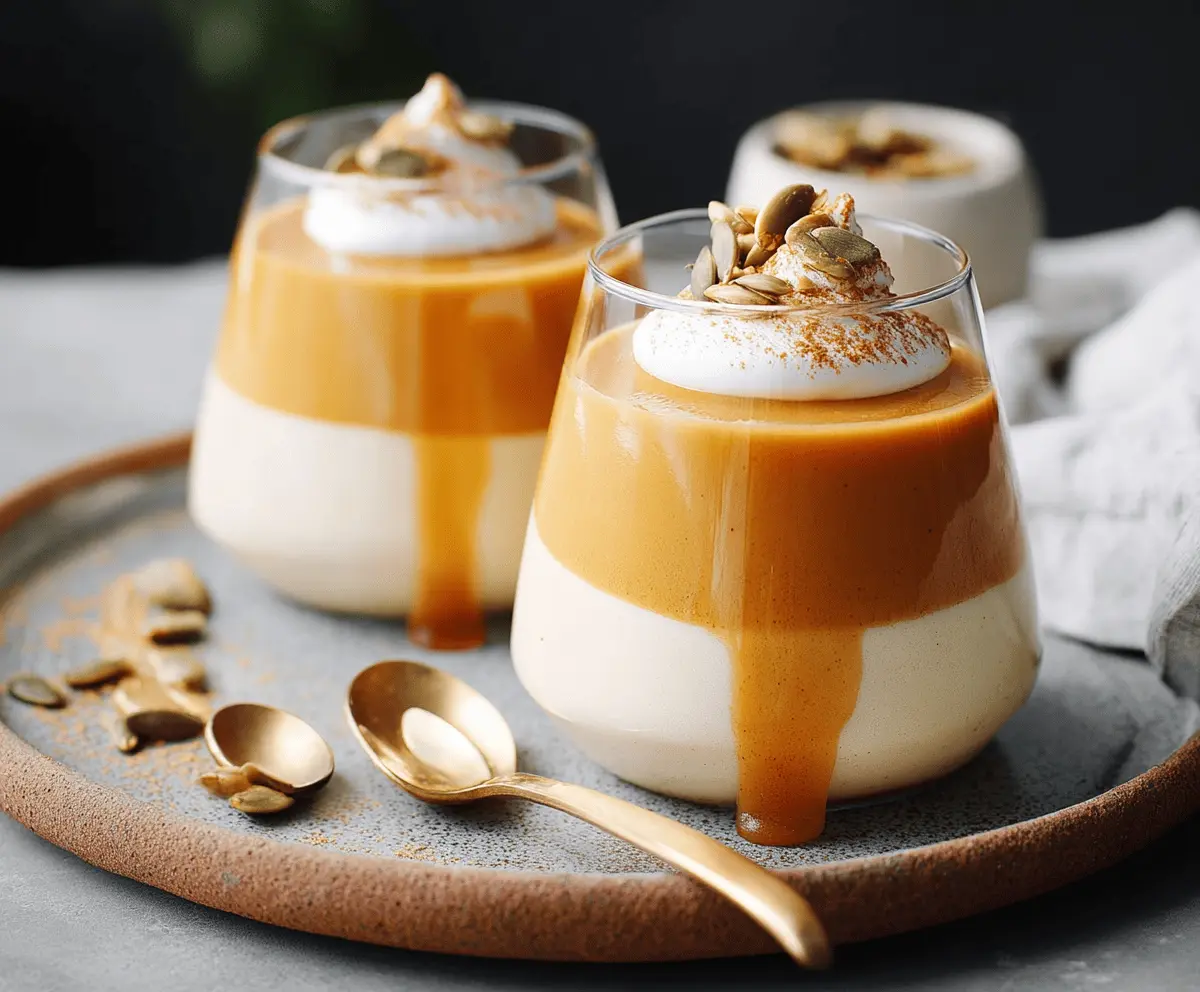 Creamy pumpkin panna cotta topped with whipped cream and a sprinkle of cinnamon, served in a glass dessert cup.