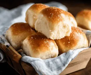 Delicious soft dinner rolls freshly baked with a golden-brown crust and fluffy interior, perfect for any meal