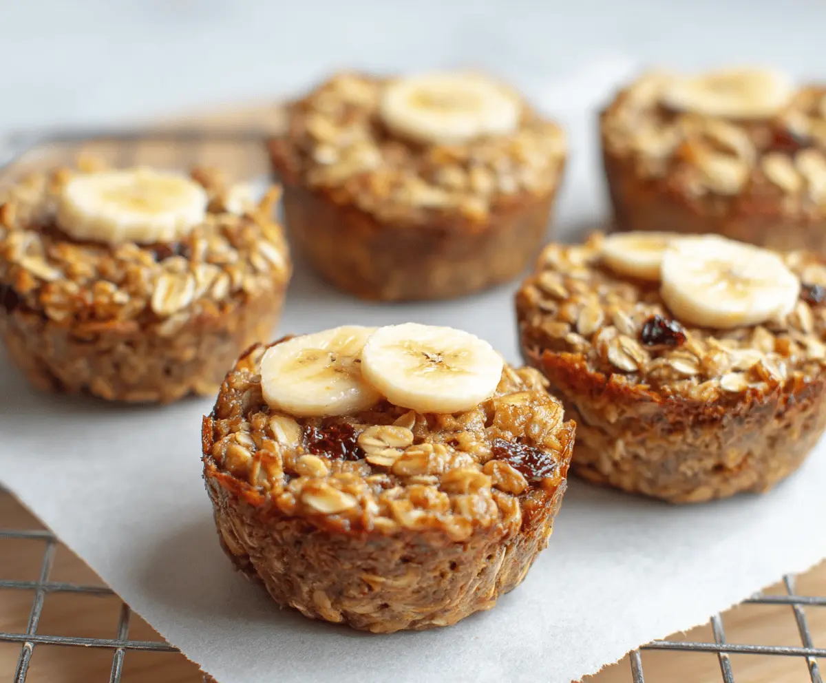 Healthy banana oatmeal cups with fresh bananas and oats, perfect for a nutritious breakfast or snack.