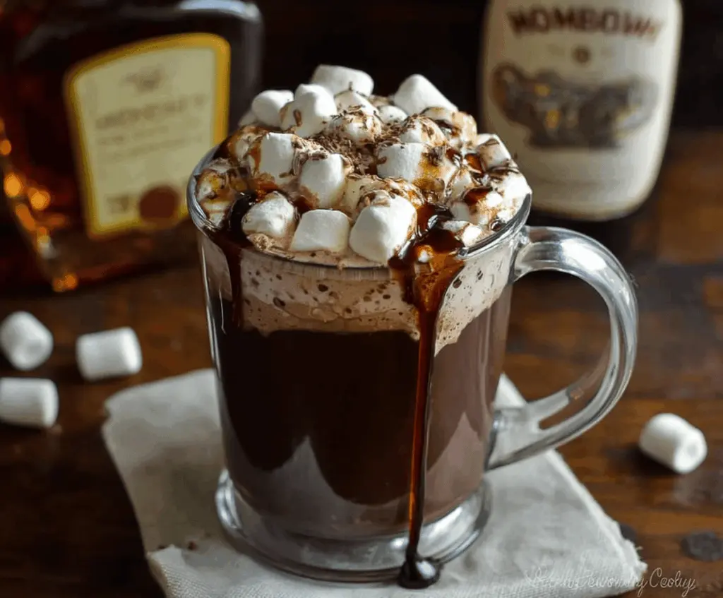 Delicious bourbon-spiked hot chocolate served in a cozy mug, perfect for winter evenings.