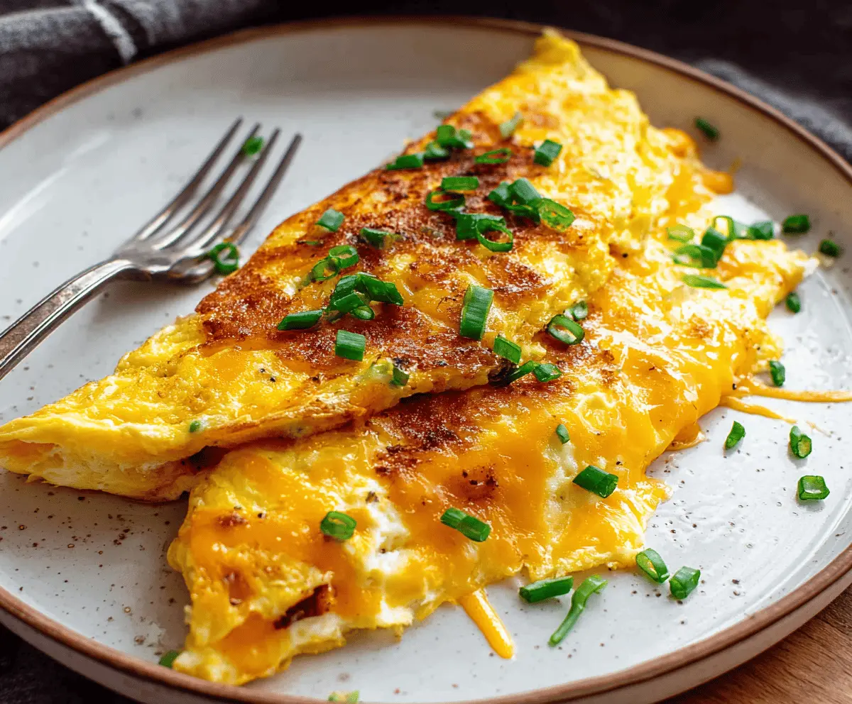 Delicious cheesy omelet with melted cheese and fluffy eggs, perfect for breakfast.