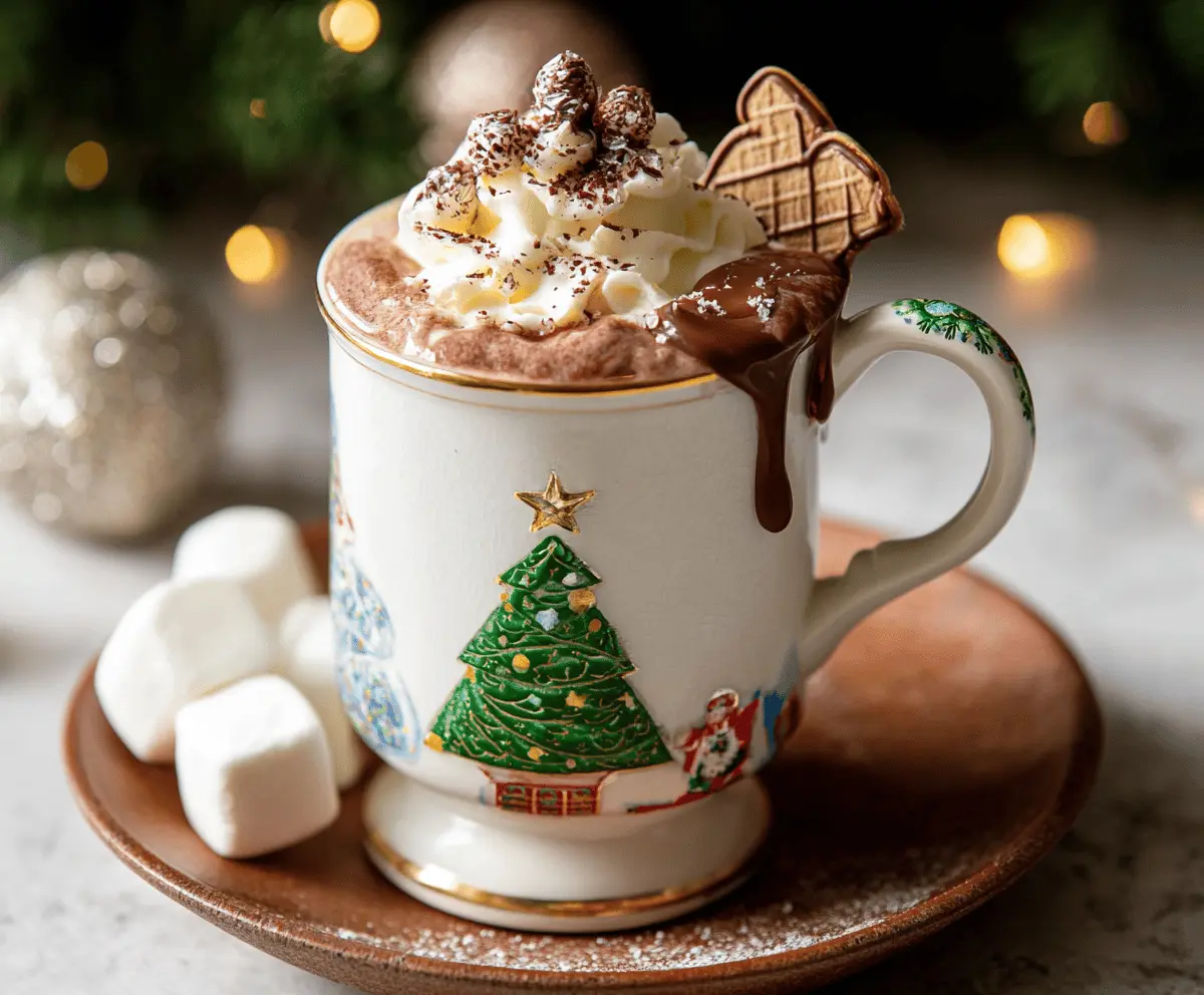 Delicious Christmas hot chocolate topped with whipped cream and colorful sprinkles, perfect for the holiday season.