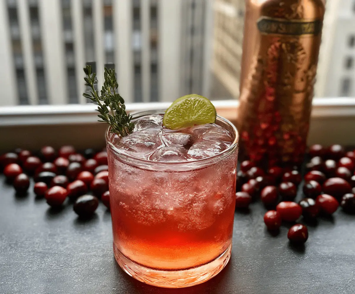 Refreshing Cranberry Bourbon Mule cocktail served with fresh cranberries and mint garnish.