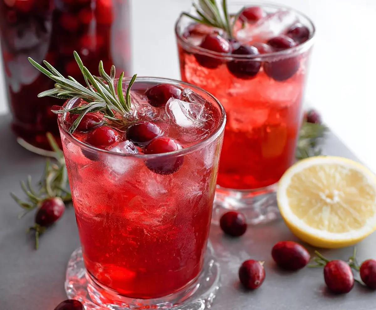 Refreshing Cranberry Gin Spritz cocktail garnished with fresh cranberries and mint.