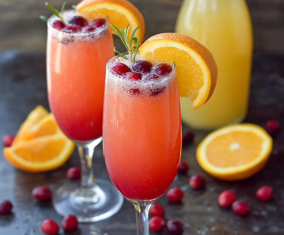 Refreshing Cranberry Orange Mimosa cocktail with fresh cranberries and orange slices