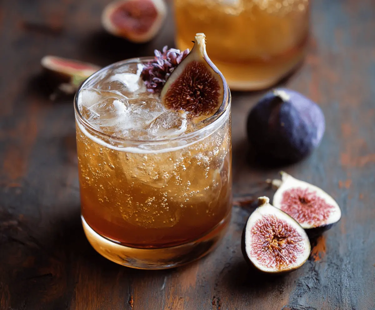 Refreshing Fig Bourbon Smash cocktail garnished with fresh fig and mint, served in a clear glass.