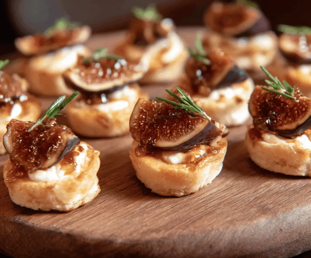 Delicious Fig Brie Bites featuring fresh figs, creamy brie cheese, and a flaky pastry crust.