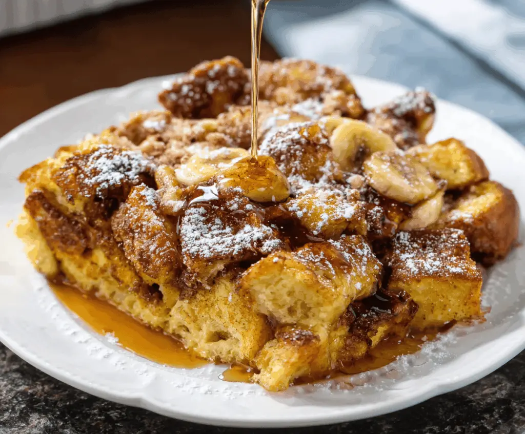 Delicious baked French Toast Casserole with golden crust and sweet toppings, perfect for breakfast.