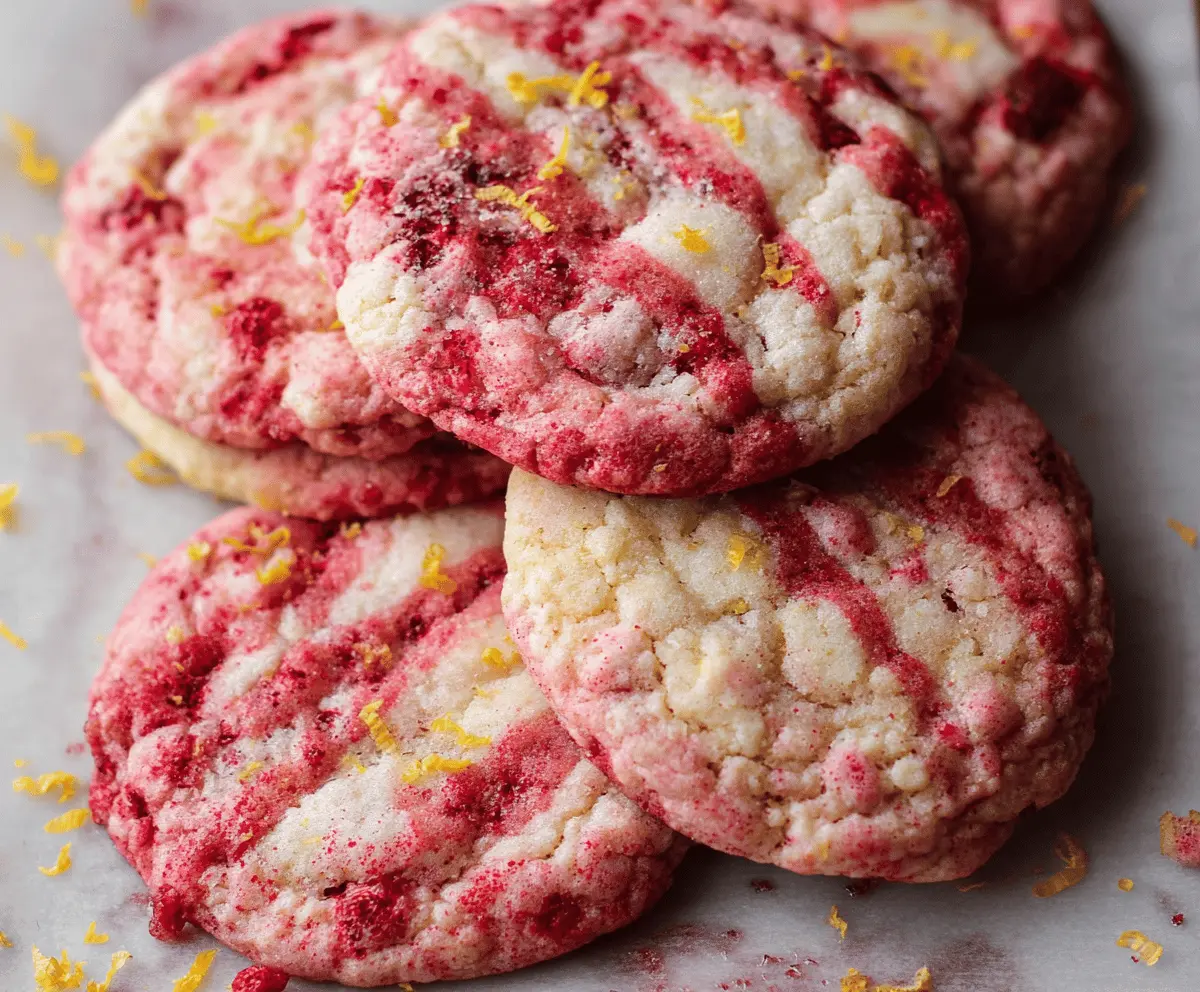 Delicious Lemonade Raspberry Cookies on a plate with fresh raspberries and lemon slices
