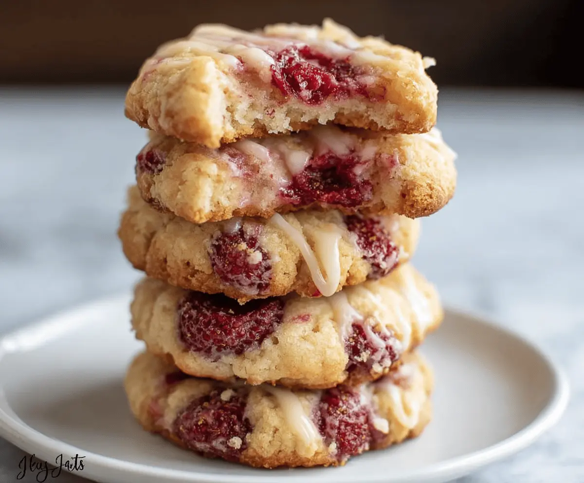 Delicious low carb raspberry cheesecake cookies on a white plate, perfect for keto dessert lovers.