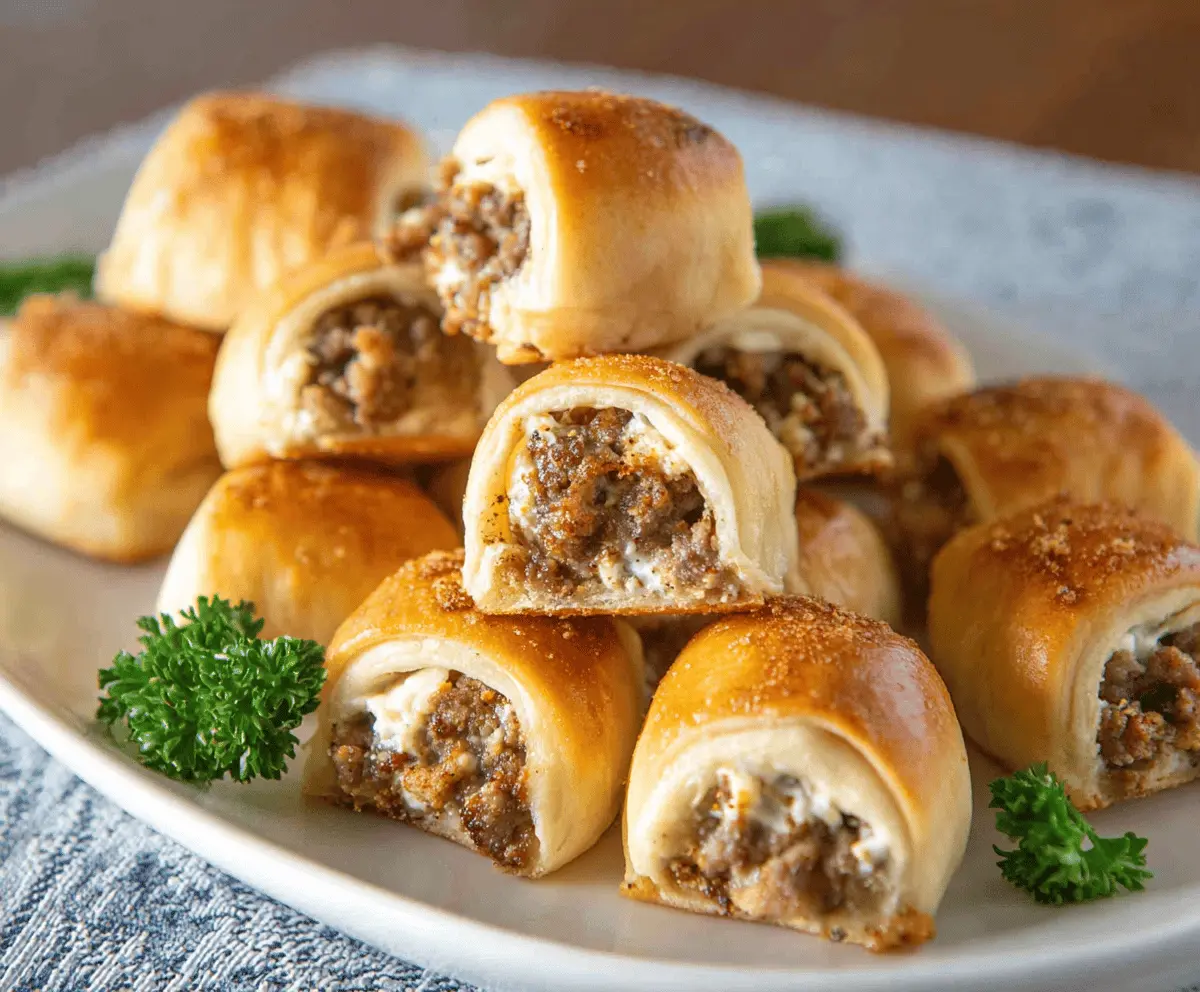 Delicious sausage and cream cheese crescent bites bite-sized appetizer.