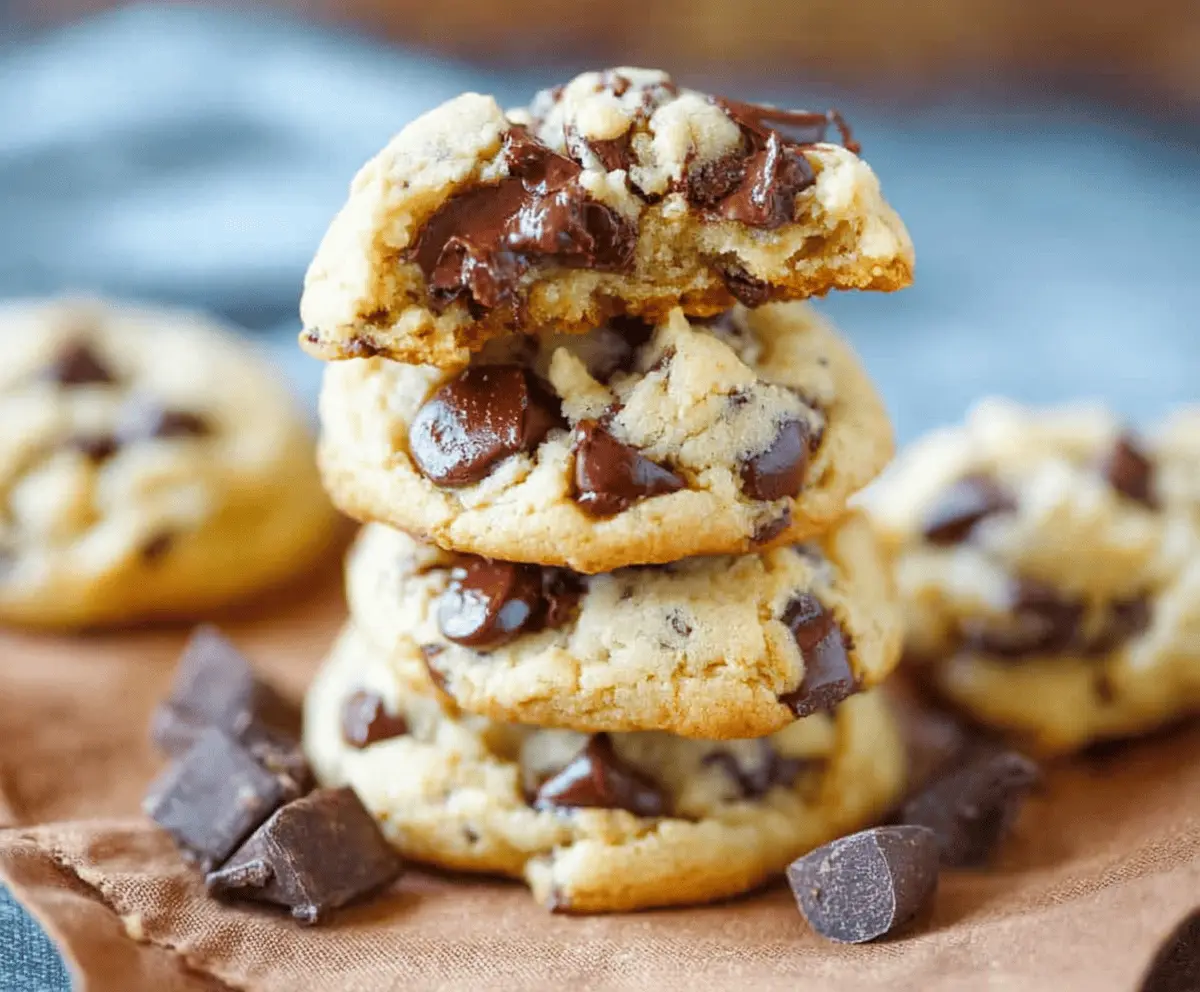 Delicious soft-batch cream cheese chocolate chip cookies fresh out of the oven.