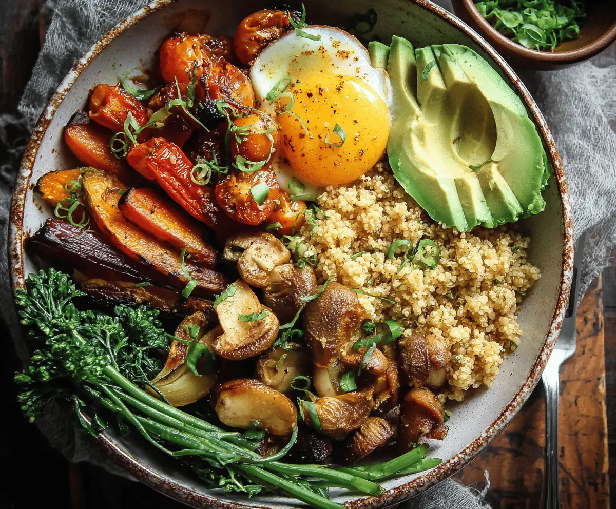 Colorful veggie breakfast bowl with fresh spinach, cherry tomatoes, and scrambled eggs for a healthy start to your day.