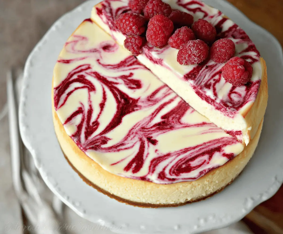 White Chocolate Raspberry Swirl Cheesecake