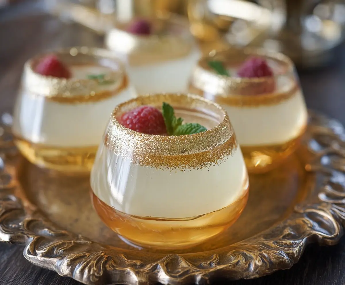 Delicious Champagne Jello Cups served in clear glasses, perfect for celebrations and special occasions.