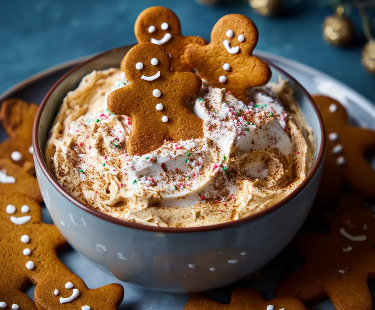 Delicious Gingerbread Cheesecake Dip garnished with cinnamon and ginger, perfect for holiday parties