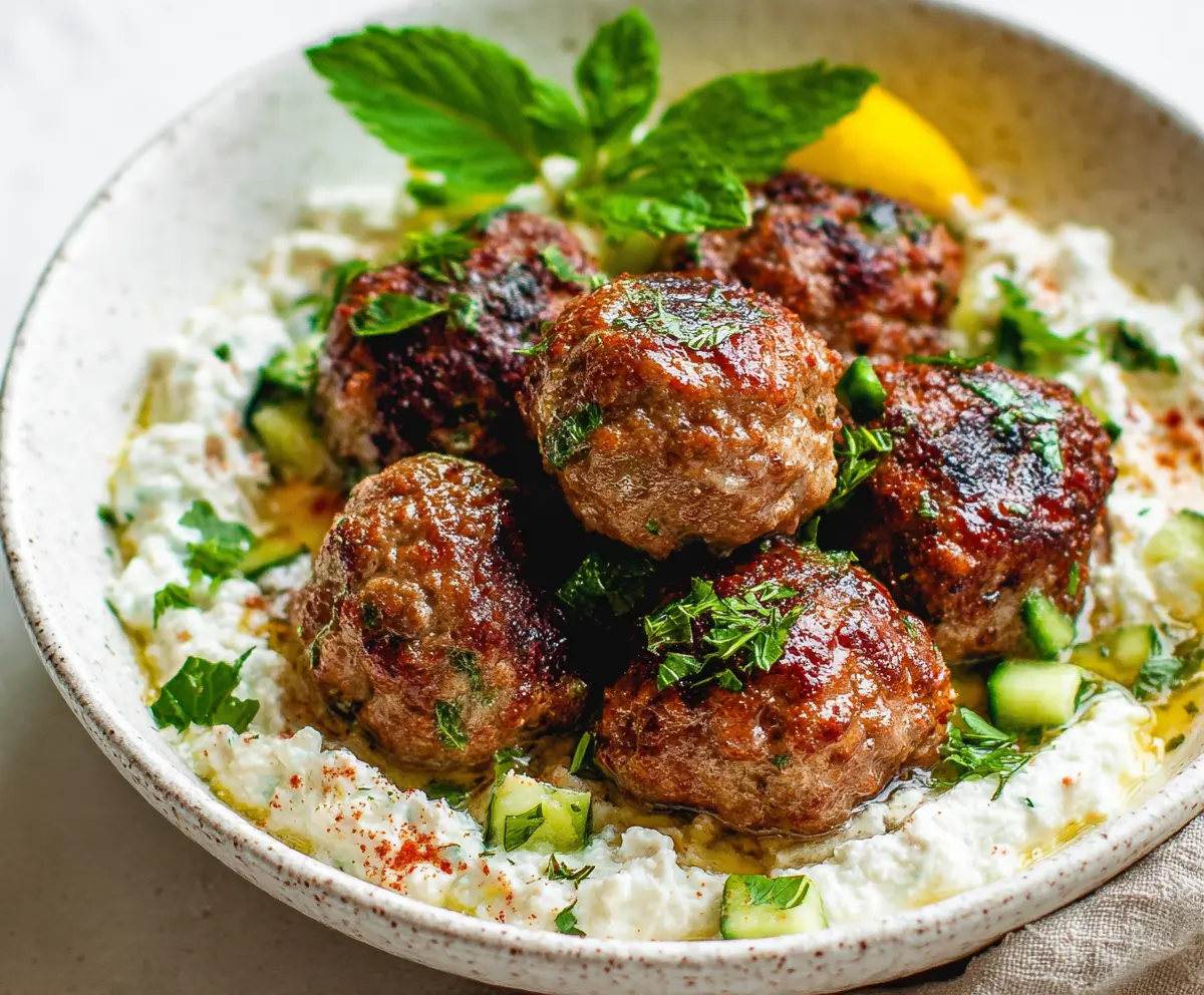 Delicious Greek-style meatballs made with seasoned ground meat and herbs on a plate.