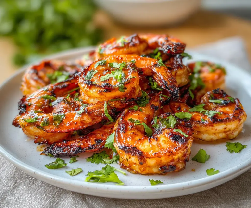 Delicious grilled spicy shrimp skewers served with fresh lemon wedges. Perfect for summer barbecues.