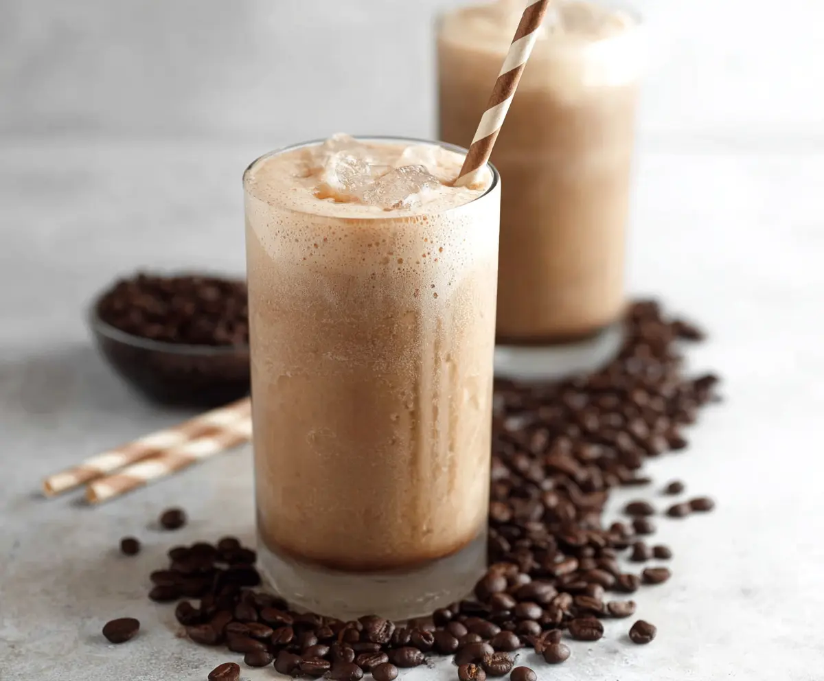 Refreshing iced coffee protein shake in a glass, perfect for a healthy summer breakfast.