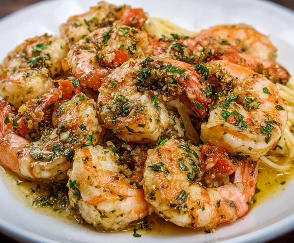 Delicious Lobster Shrimp Scampi served on a elegant plate with garlic and herbs