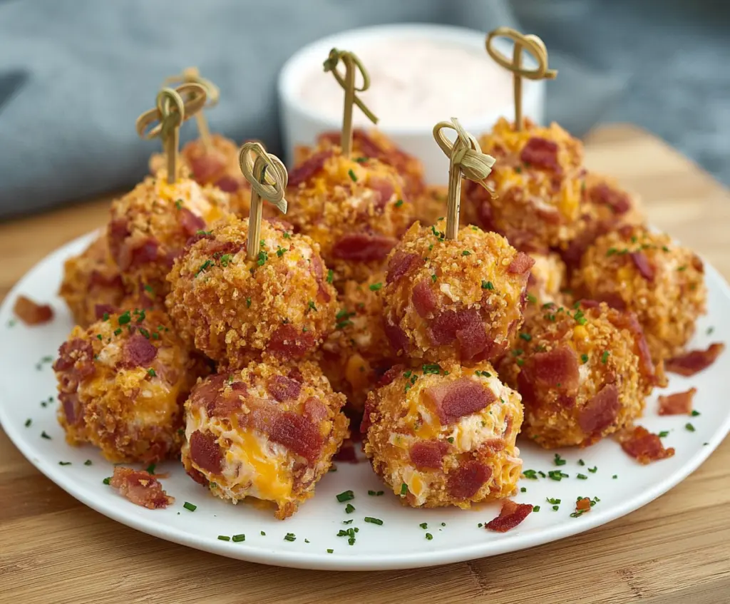 Delicious mini bacon ranch cheeseballs on a platter, perfect for appetizer parties.