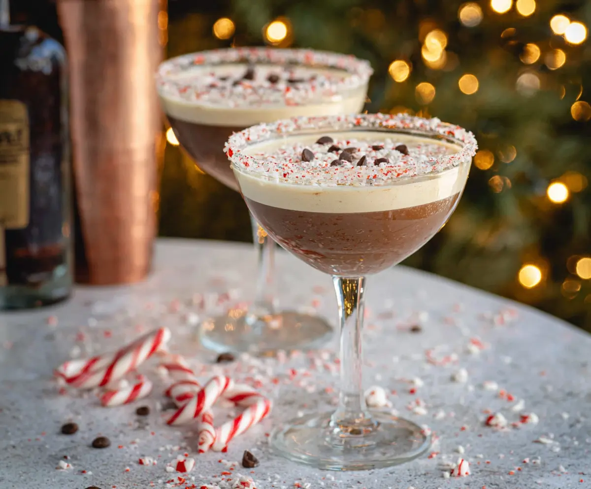 Delicious Peppermint Espresso Martini served in a cocktail glass with mint garnish.